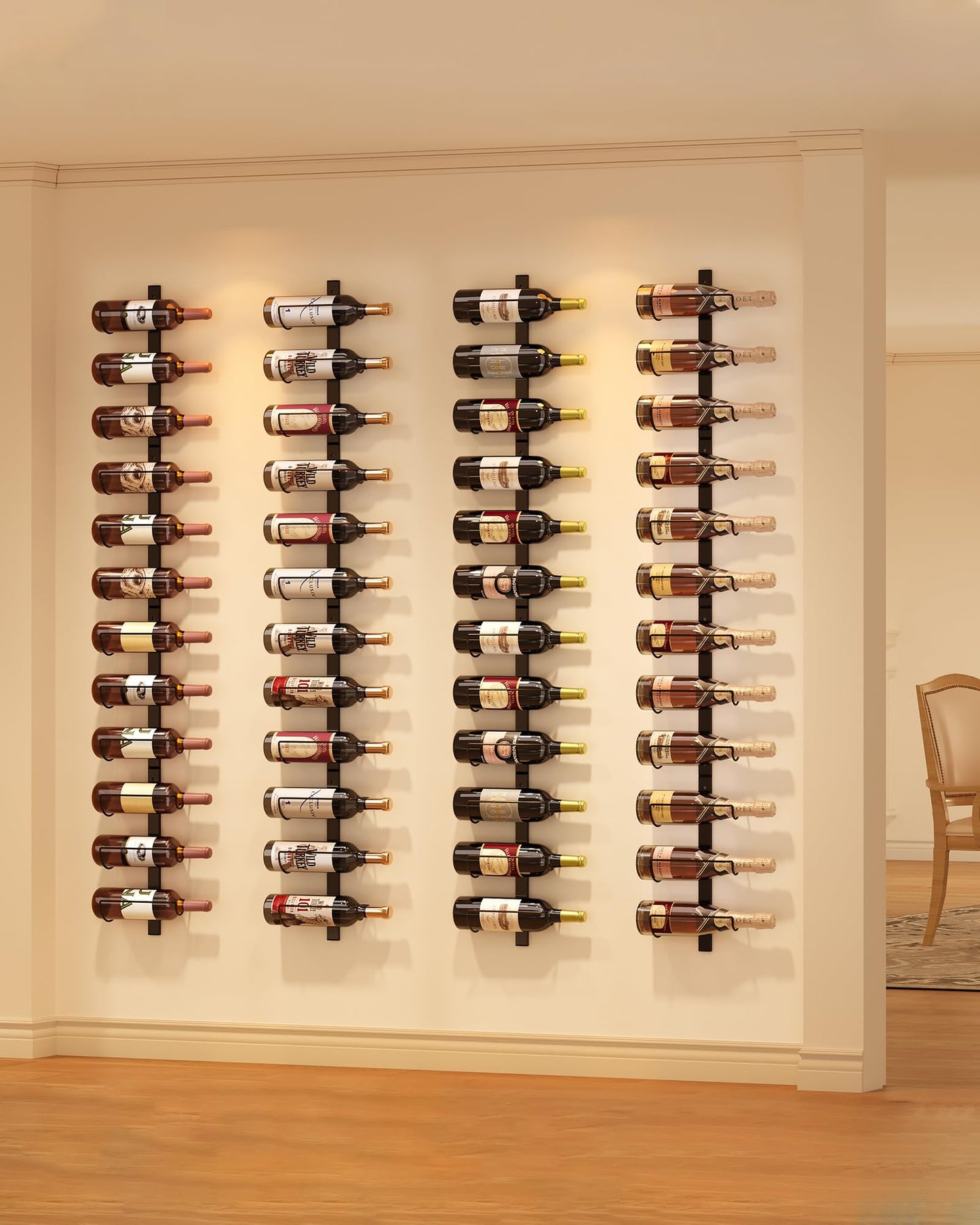 X-cosrack DIY 12 Bottles Wall Mounted Wine Rack, Detachable Wine Storage Organizer, Used Alone or A Set of 4, Wall Wine Display, for Kitchen, Dining Room, Bar, Wine Cellar