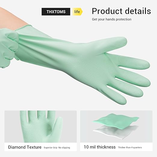 ThxToms 4 Pairs Nitrile Cleaning Gloves, Latex free Reusable Dishwashing Gloves for Women, Kitchen and Bathroom Cleaning, Non-Slip &Flexible, 10 Mil, Colorful, M