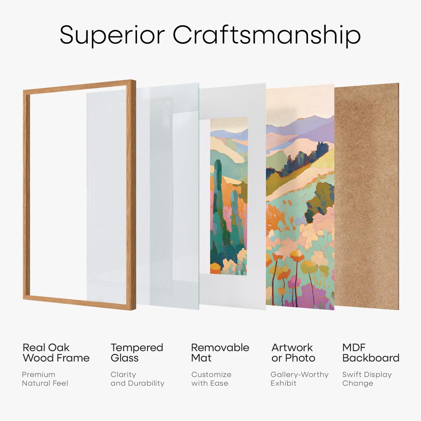Homeforia 16x20 Wooden Frame, High End Natural Oak 16x20 Light Wood Picture Frame with Mat 11x14, 16 by 20 Poster Frames Matted to 11 x 14 Photo, 20by16 Thin Frames, Tempered Glass, Wall Kit, Set of 1
