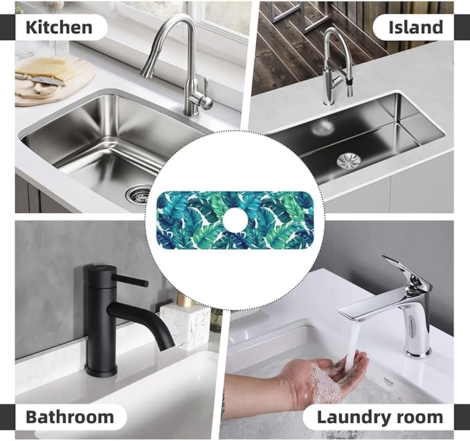 Green Tropical Palm Leaf Summer Kitchen Sink Splash Guard Faucet Mat 1 Pcs