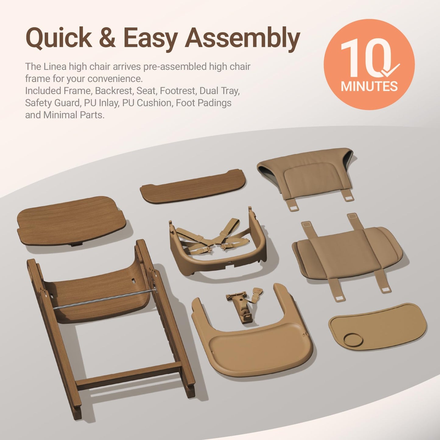 Mamazing GrowPod Pro Wooden Baby High Chair for 6 Months to 220lbs, Easy to Clean with Tray, Compact Foldable Highchair for Kitchen & Dining Room, with 5-Point Safety Harnesses and Guard Bar