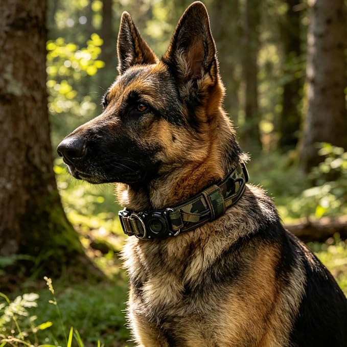 Upgraded AirTag Dog Collar,Waterproof Tactical Dog Collar with AirTag Holder, Control Handle and Metal Buckle,Heavy Duty Dog Collars for Large Dogs(AirtagCamo,L