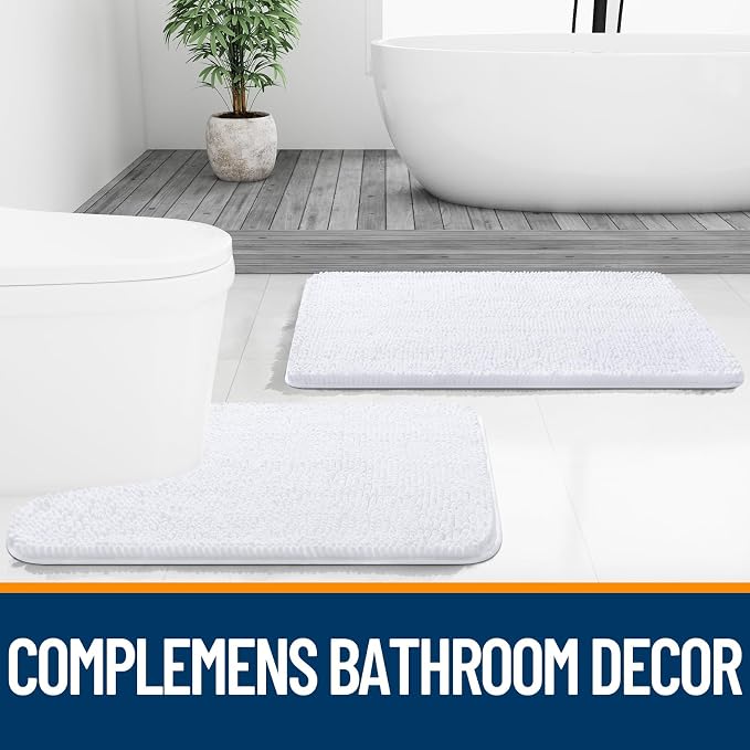 OLANLY Large Bathroom Rugs 70x46, Extra Soft Absorbent Chenille Bath Rugs, Rubber Backing Quick Dry, Machine Washable Bath Mats for Bathroom Floor, Tub and Shower, Home Decor Accessories, White