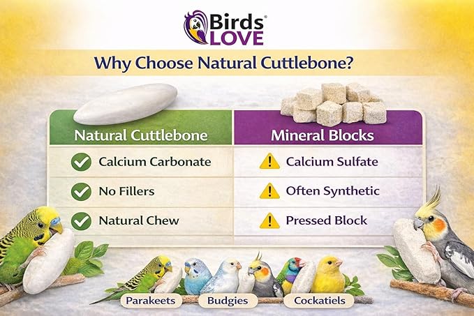 Birds LOVE 3.5-4″ Cuttlebone for Birds – 100% Natural Sun-Dried Calcium & Beak Conditioning Supplement for Parakeets, Budgies, Cockatiels, Finches & Canaries – 2 Pack with Holder – Made in Vietnam