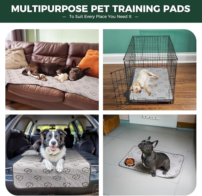 FXW Washable Pee Pads for Dogs, Leak-Proof & Non-Slip, Specifically Designed for 18inch Cages, 11" x 17" Rectangle, Khaki, 4 Packs