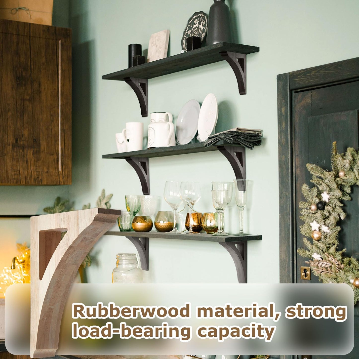 Briwooody 2 Pcs 1 3/4" W x 6 1/2" D x 9" H Wood Corbels Wooden Shelf Brackets Unfinished Paintable Decorative Shelf Brackets with Hanging Hook for Doorway Countertops Home Book Shelves Cabinet