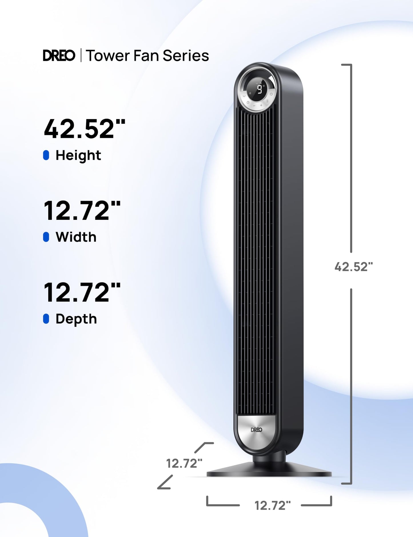 DREO Tower Fan for Bedroom, Upgraded DC 9 Speeds 20dB Ultra-Quiet Floor Fan, 90ยฐ Oscillating Fans with 28ft/s Velocity, 12H Timer, Standing Fan, Bladeless Fan Powerful for Home Office Room