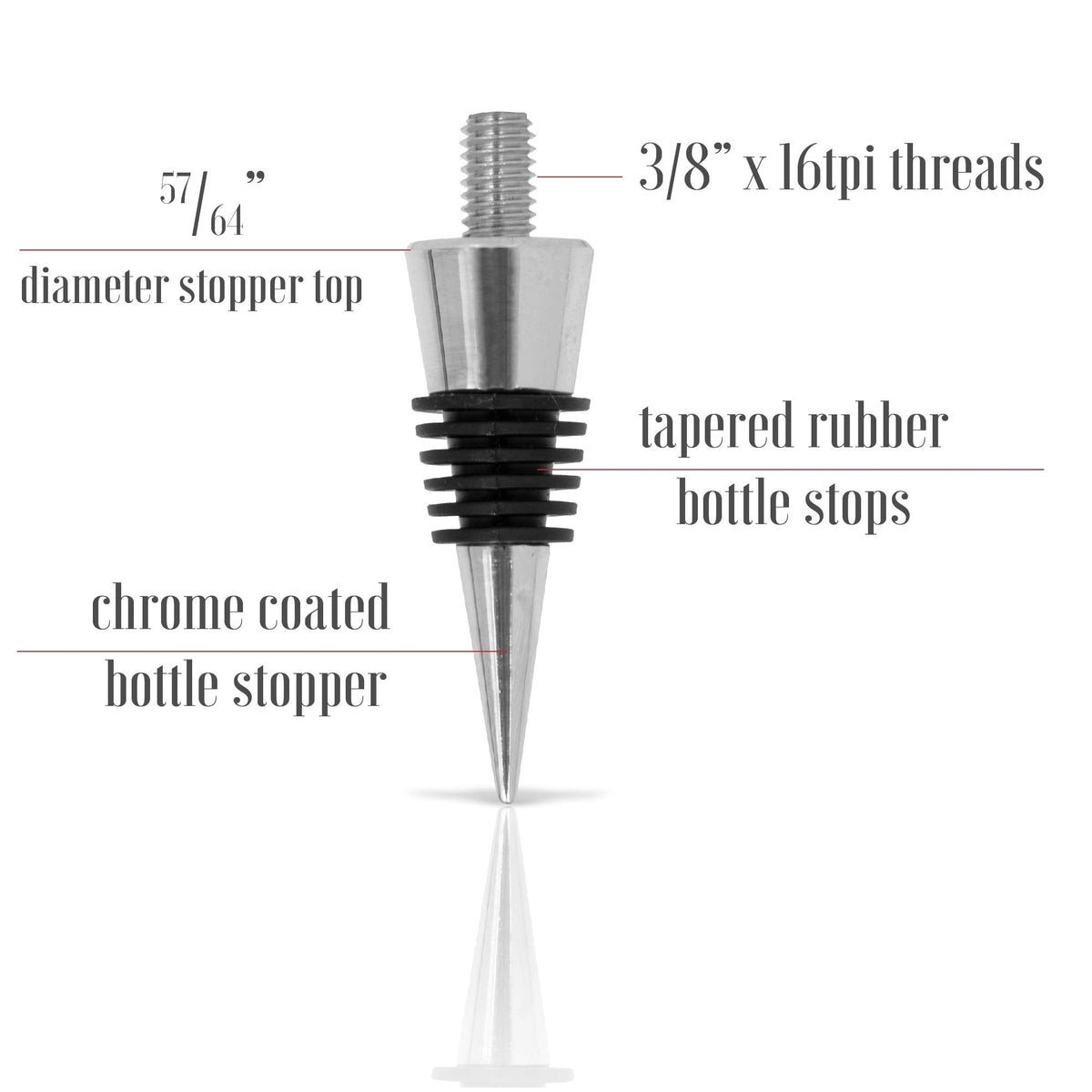 Savannah Classic Chrome Style Bottle Stopper with 3/8" x 16 tpi Threaded Post For Attaching Hand Made or Lathe Turned Handles … (5 Chrome Stoppers)