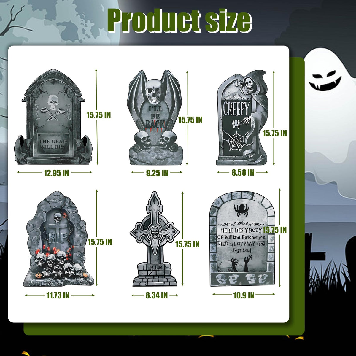 VQOIHP Halloween Tombstone Yard Signs with Stakes,Large Eerie Graveyard Design 6 PCS, Outdoor Garden, Lawn Decor, Yard Lawn Decorations Outside for Halloween Party Props