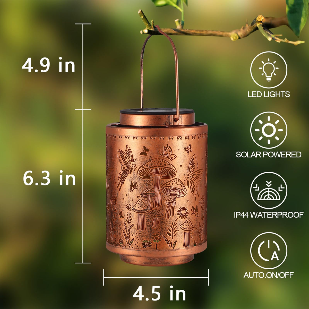 Solar Lanterns Outdoor Waterproof Mushroom Butterfly Garden Decor Gifts for Women Mon Grandma Metal Hanging Solar Lights Decoration for Outside LED Lanterns for Yard Patio Lawn