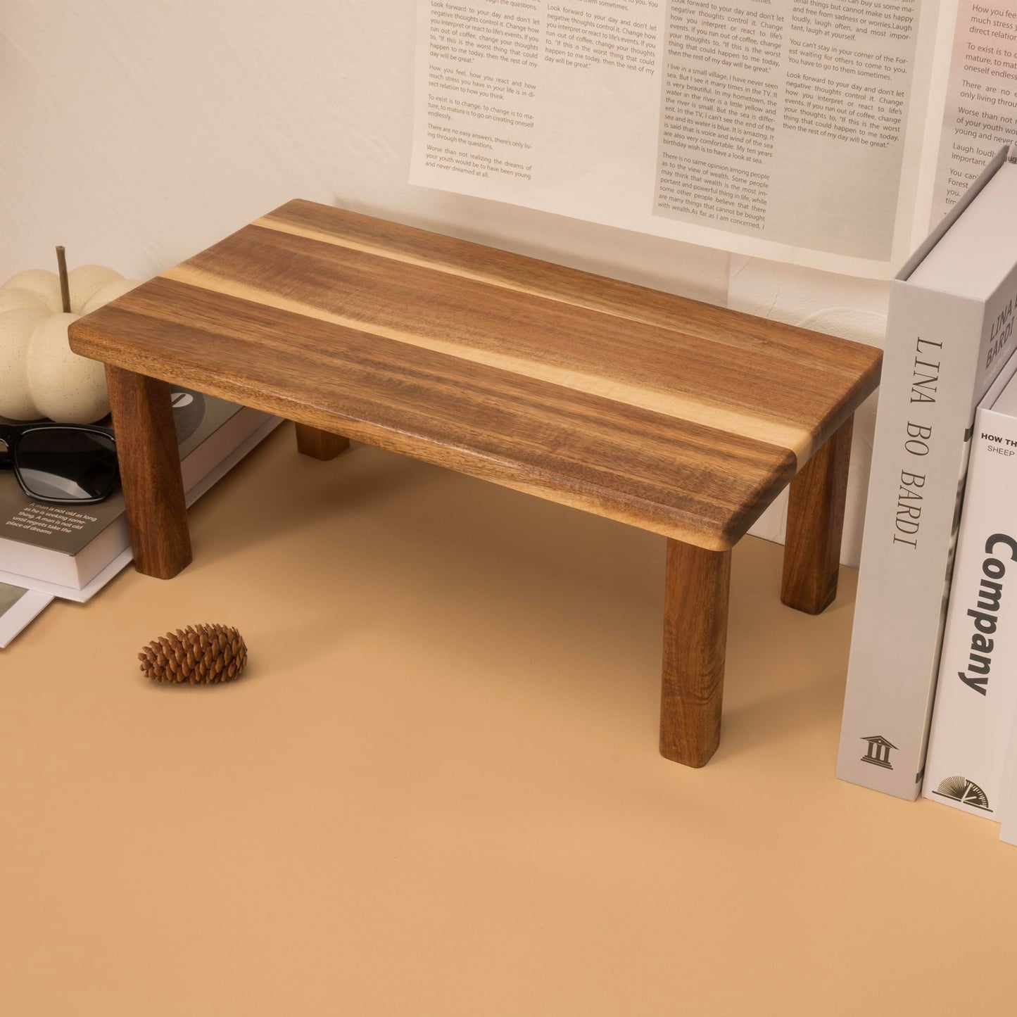 RiLiKar Acacia Wooden Desktop Organizer Shelf Kitchen Cabinet and Counter Riser Display Shelf for Top of Desk Home Office Bathroom Coffee Table Display Stand