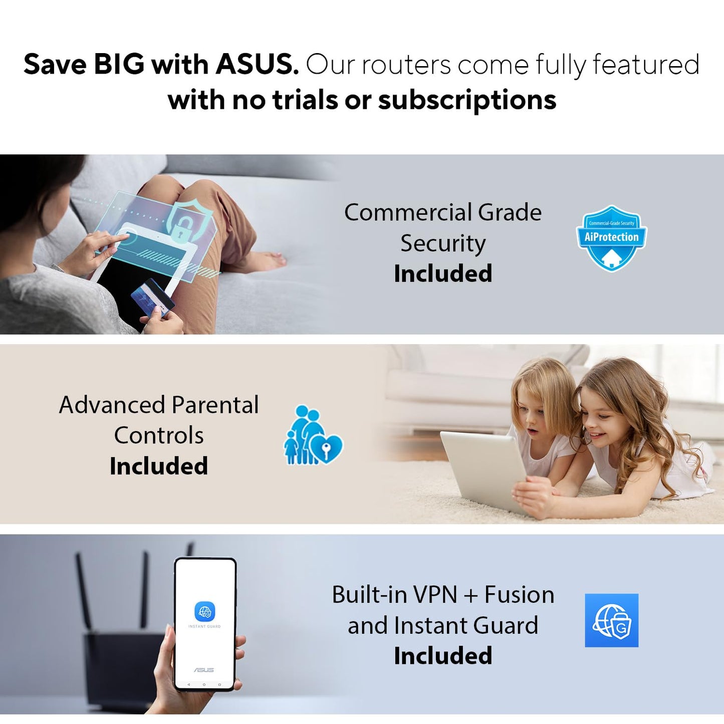 ASUS RT-BE92U BE9700 Tri-Band WiFi 7 Router, Supports New 320MHz Bandwidth & 4096-QAM, MLO, AI WAN Detection, AiMesh Support, Subscription-Free Network Security & Comprehensive VPN Features