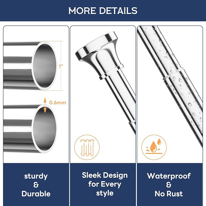 STARLATTA Adjustable Shower Curtain Rod 31-80 Inch, Never Rust Stainless Steel Silver Tension Rod, 1" Heavy Duty No-Drill for Bathroom, Kitchen & Closet