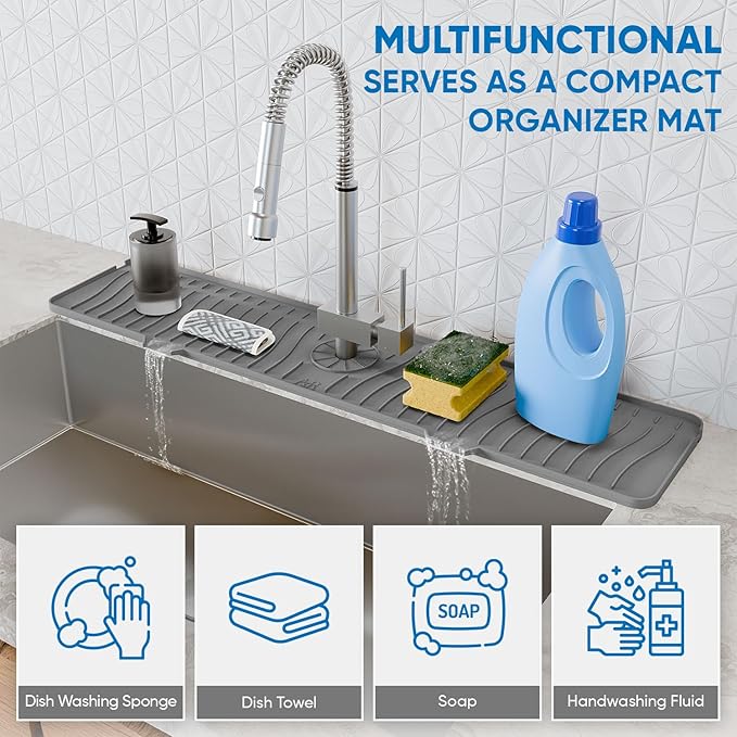 24 Inch Longer Faucet Mat for Kitchen Sink, Silicone Sink Faucet Mat Splash