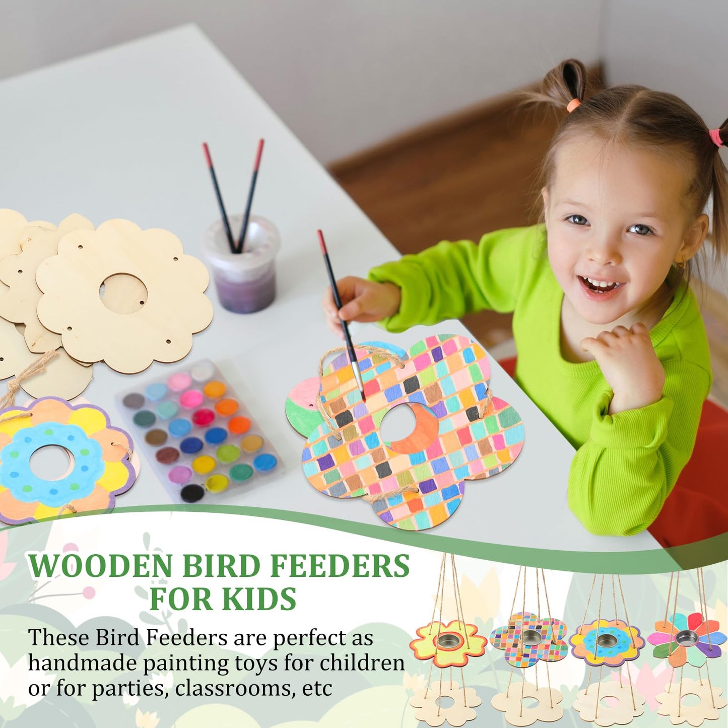 DoubleFill 100 Pack Bird Feeder Craft Kits for Kids Ages 3-8 Bird Feeder Craft Kits with Stainless Steel Bowls DIY Kids Crafts Wooden Art Painting Outdoor Bulk Toys for Children VBS Crafts