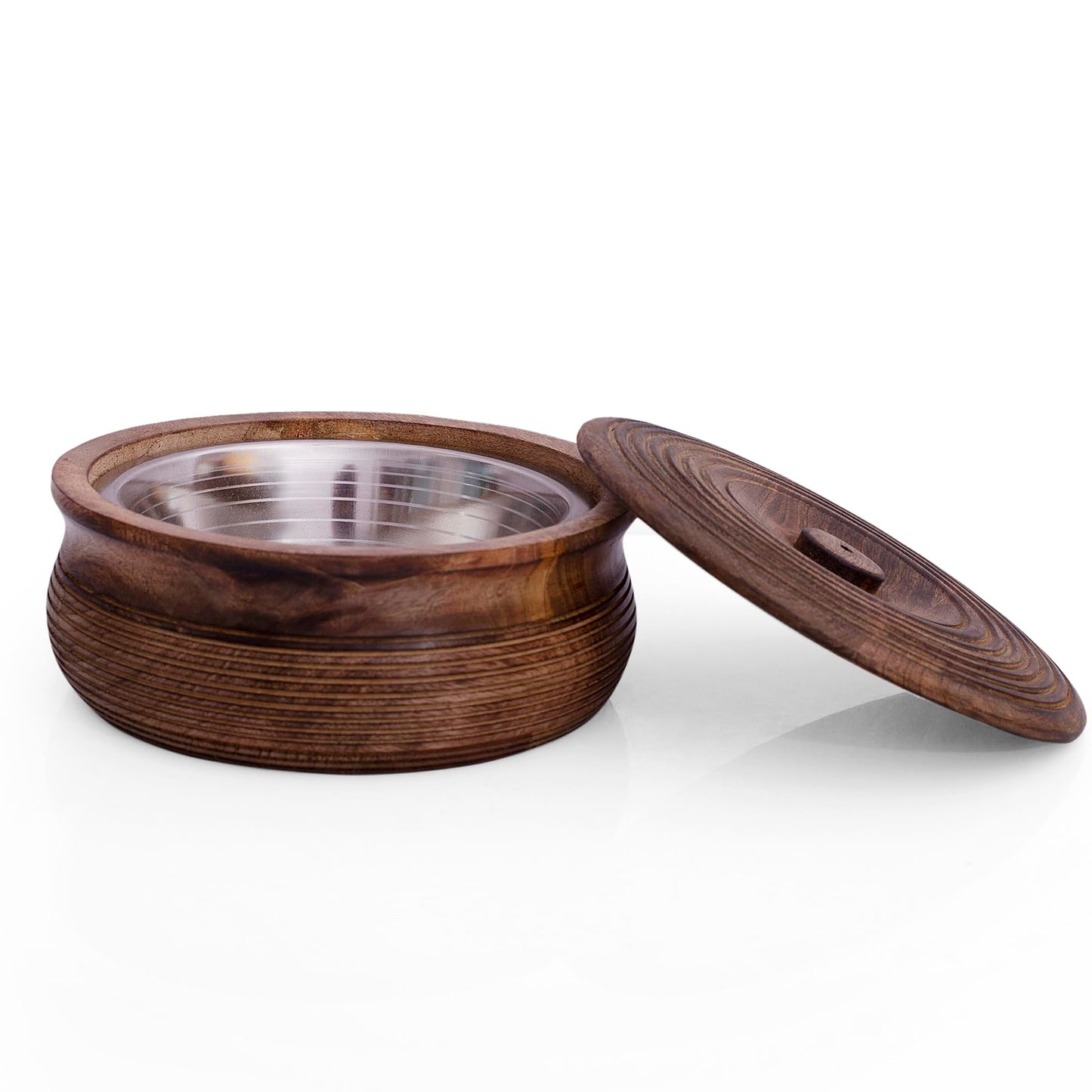 Handcrafted Wooden Mexican Tortilla Warmer Basket Indian Chapati Roti Bread Holder Box Pancake Keeper Serveware Hot Pot Casserole Dish With Lid Home Kitchen Dining Decor, Natural Brown, 9 x 3.5 Inches
