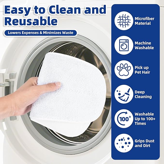 LOVECO 4 Pack Steam Mop Pads + 4 Microfiber Small Cloths Compatible