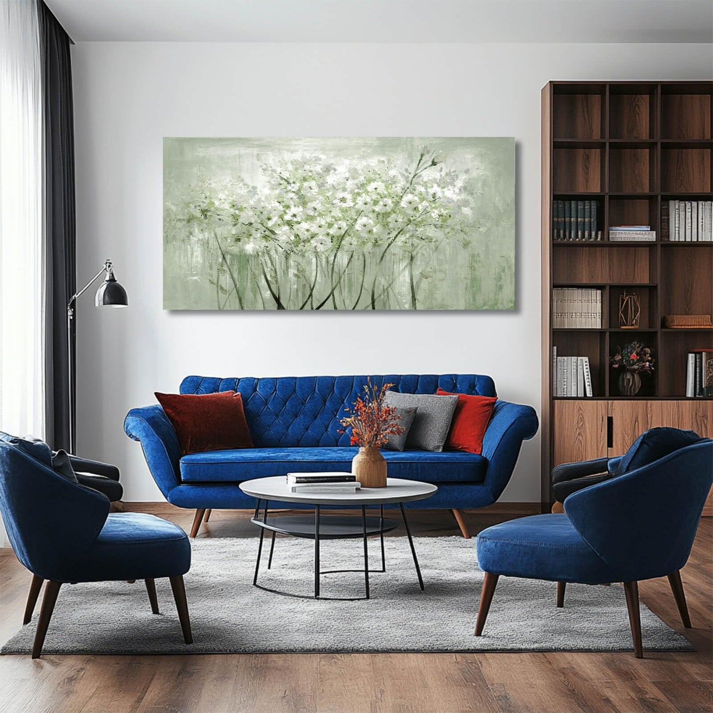 MLART99 Modern Artwork Wall Decor White Flowers Picture Art 24"x48" Plant Wall Art Decorations for Living Room Office