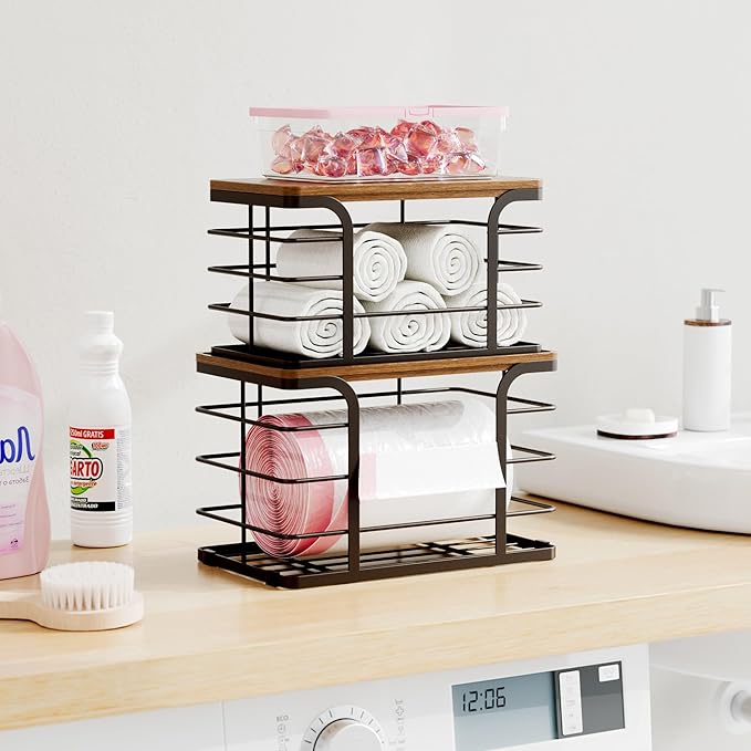 2 Pack Storage Stackable Kitchen Laundry Pantry Organizers, Wall Mount Trash
