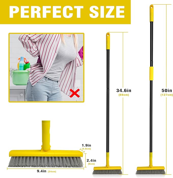 2 in 1 Grout Brush with 49.6" Long Handle, Swivel Grout Cleaning Brush V-Shape