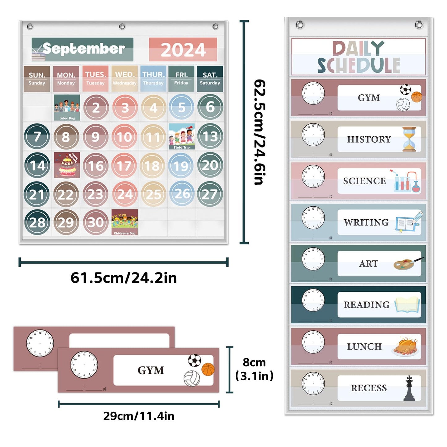 Monthly Calendar Pocket Chart for Classroom, Printed Days of The Week with Cards, Learning for Home or Kindergarten, Teacher Must Have Supplies That Fits Any School Décor (White Calendar+Daily Schedule)