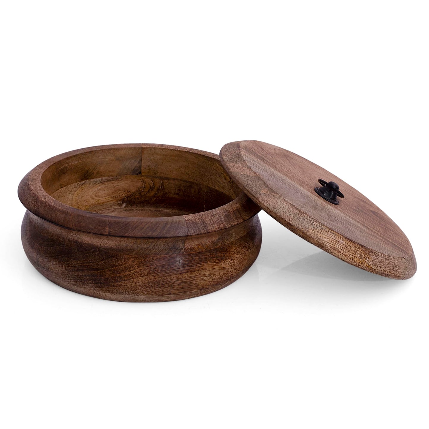 Handcrafted Wooden Mexican Tortilla Warmer Basket Indian Chapati Roti Bread Holder Box Pancake Keeper Serveware Hot Pot Casserole Dish With Lid Home Kitchen Dining Decor, Natural Brown, 9 x 4 Inches