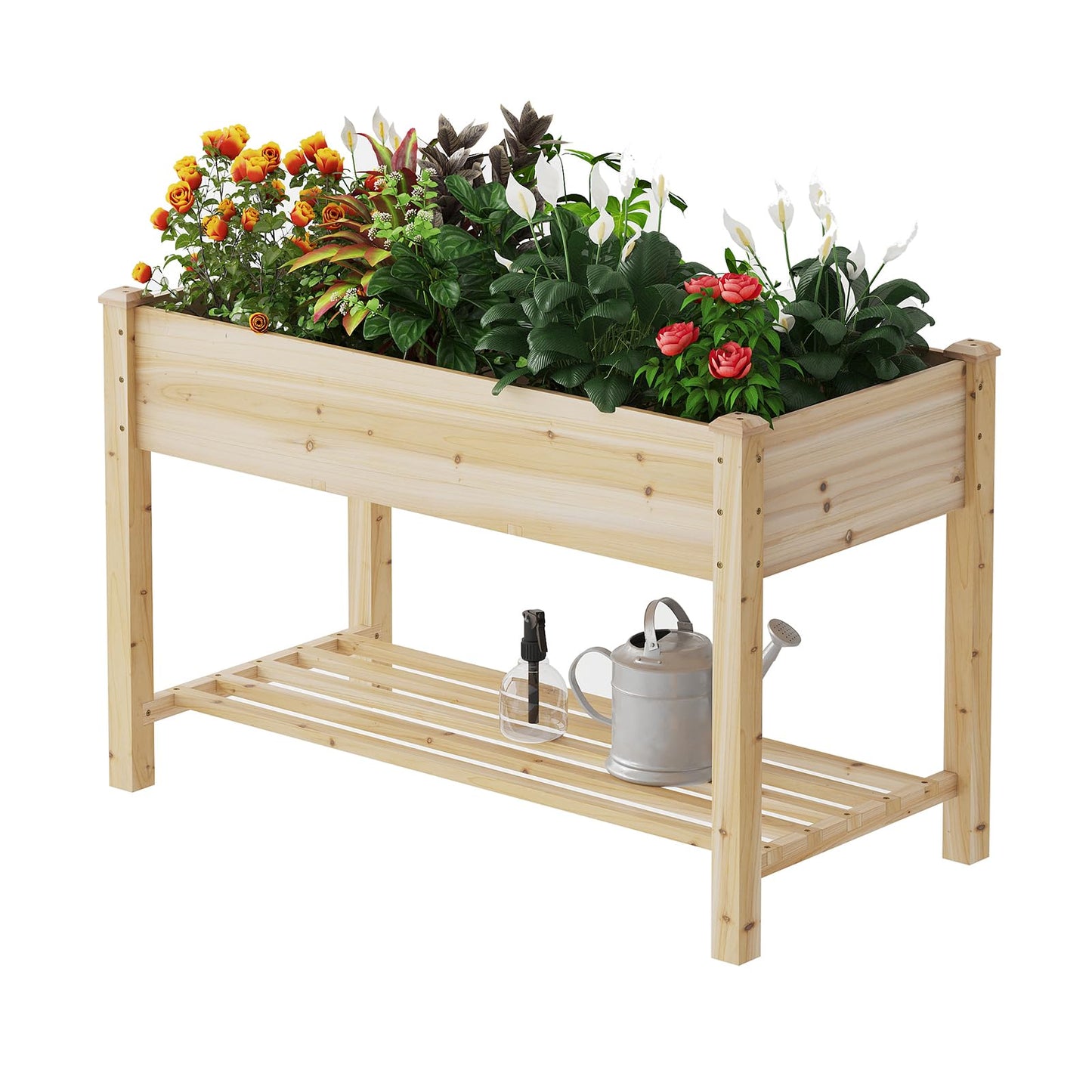 PULIJIAJU Wooden Raised Garden Bed, Planter Box with Legs, Raised Planter -Grow Herbs and Vegetables Outdoors – Naturally Rot-Resistant - Unmatched Strength Lasts Years (Natural-M)
