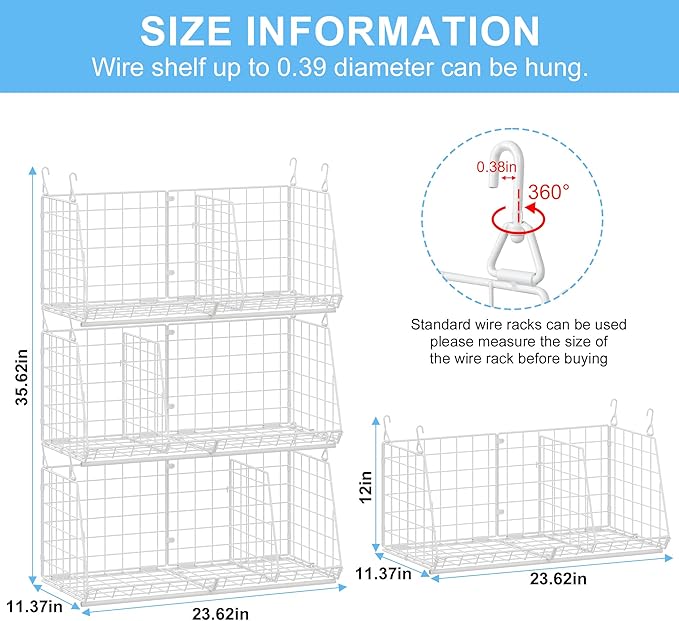 23.62” Extra-Long Under-Shelf Hanging Laundry Basket Organizer, Fits Wire