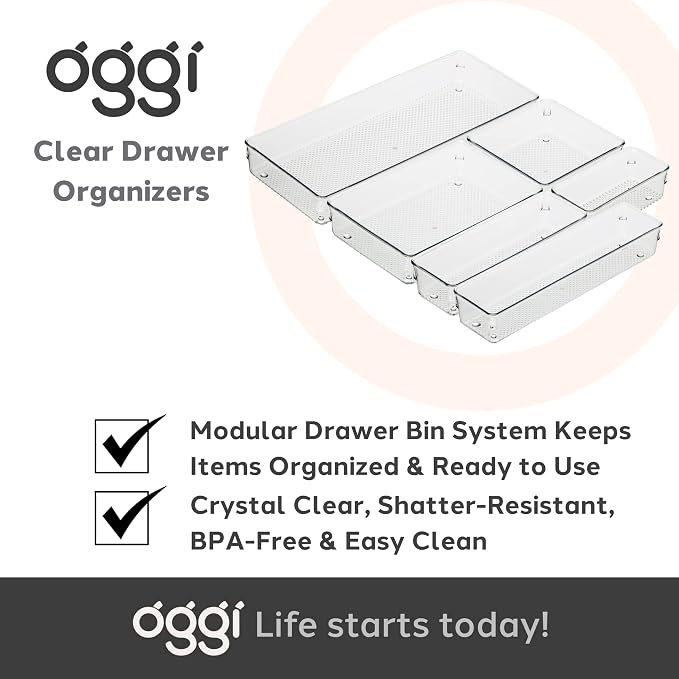 Oggi Clear Drawer Organizer | 6" X 9" | Pack of 2 | For Kitchen & Office | Utensil Storage