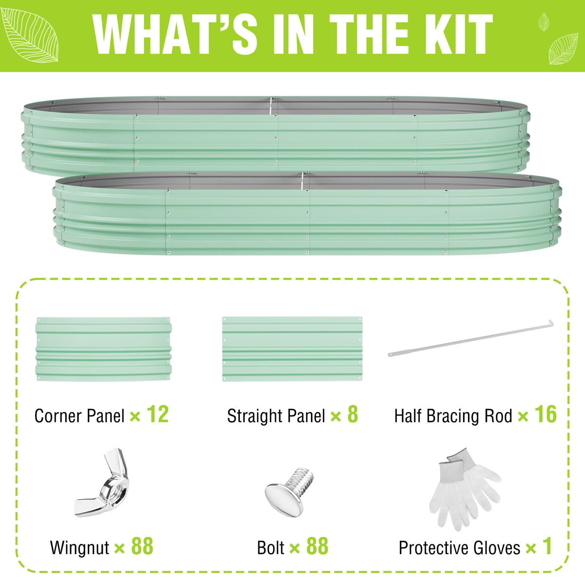WORKPRO 2PK 8x4x1ft Outdoor Galvanized Raised Garden Bed, Easy Assembly Planter Raised Beds for Vegetable, Flowers, Herbs, Light Green