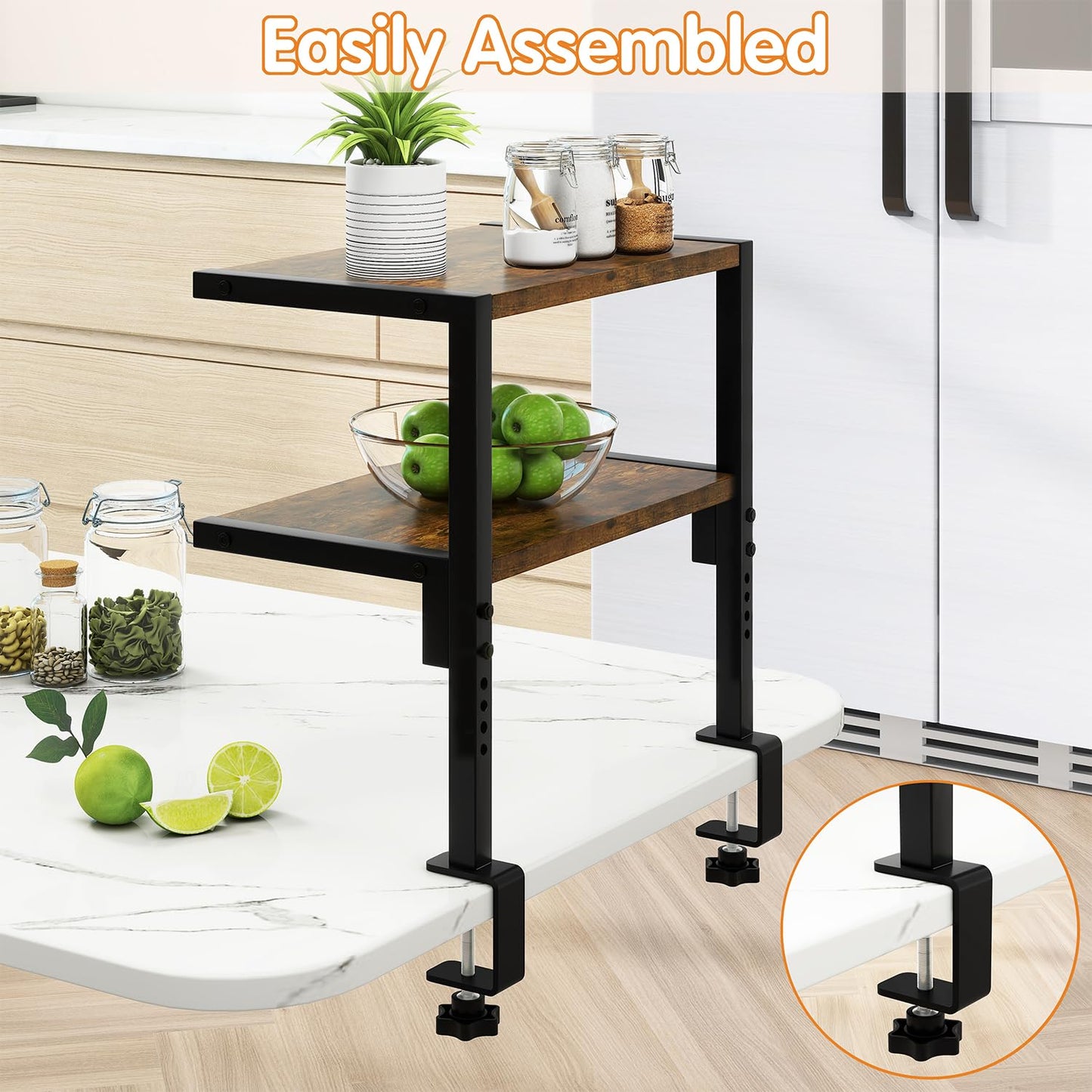 IBUYKE Clamp on Desk Organizer Shelf,12.9 inches Desk Extender Shelves, Above or Below Desk 2-Tier Adjustable Storage Shelves for Desktop Accessories,Rustic Brown,TMZ007H