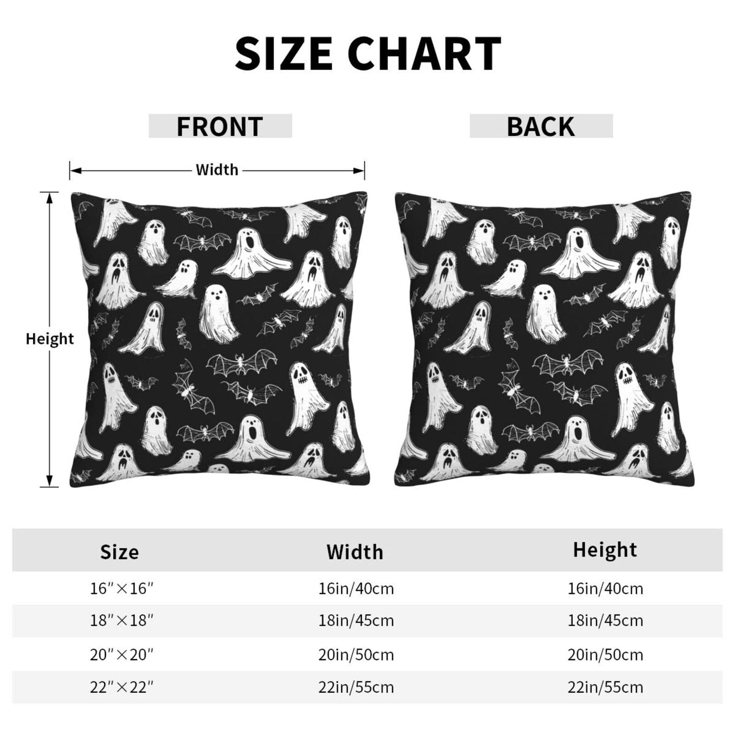 Famame Decorative Pillow Covers Set of 2 Ghost Bats Cute Halloween Throw Pillows Cover 18x18 inch Square Pillowcase Couch Cushion Cases for Sofa Living Room Bedroom Home Decor