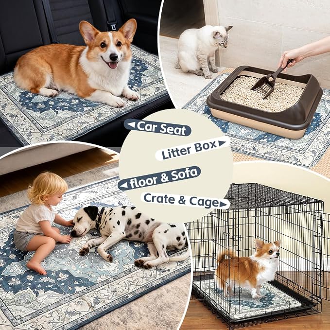 Washable Pee Pads for Dogs, 2 Pack Reusable Puppy Training Pads 72"x72" Super Absorbent Waterproof Dog Training Pads, Non-Slip Potty Pads, Whelping Pads Litter Mat Navy & Ecru