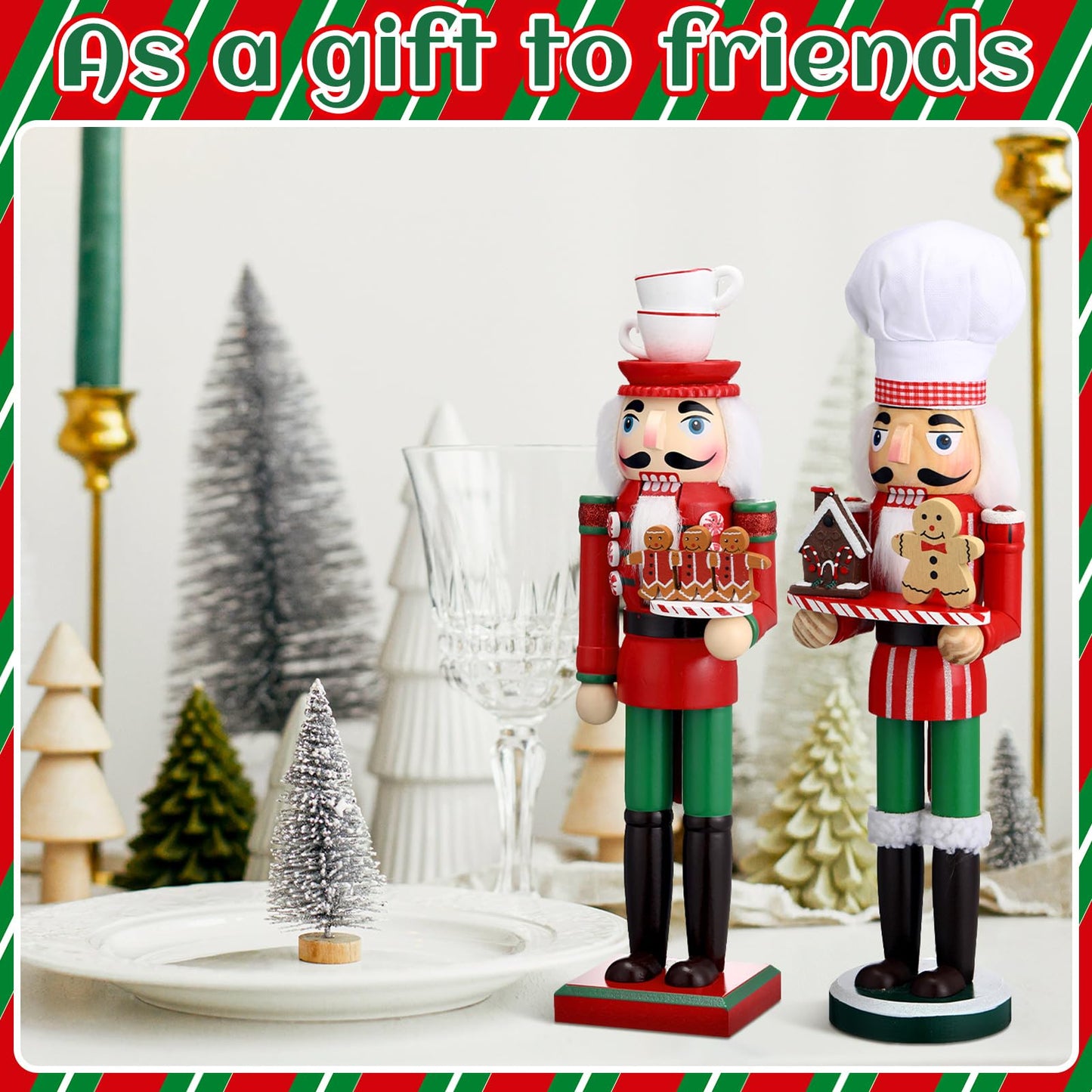 Soaoo 2 Pcs Christmas Nutcracker Ornament 15'' Wooden Nutcracker Figures Traditional Nutcrackers Soldier Christmas Decor for Desktop Table Collectible Decoration (Elegant)