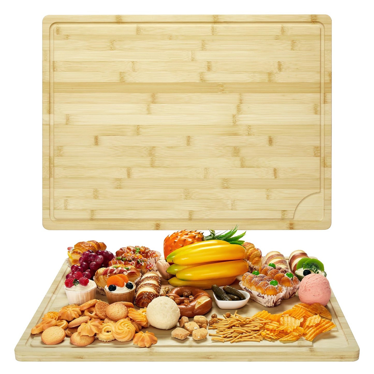 24"X18" Bamboo Cutting Boards for Kitchen, Extra Large Wood Cutting Board with Deep Juice Groove & Handle