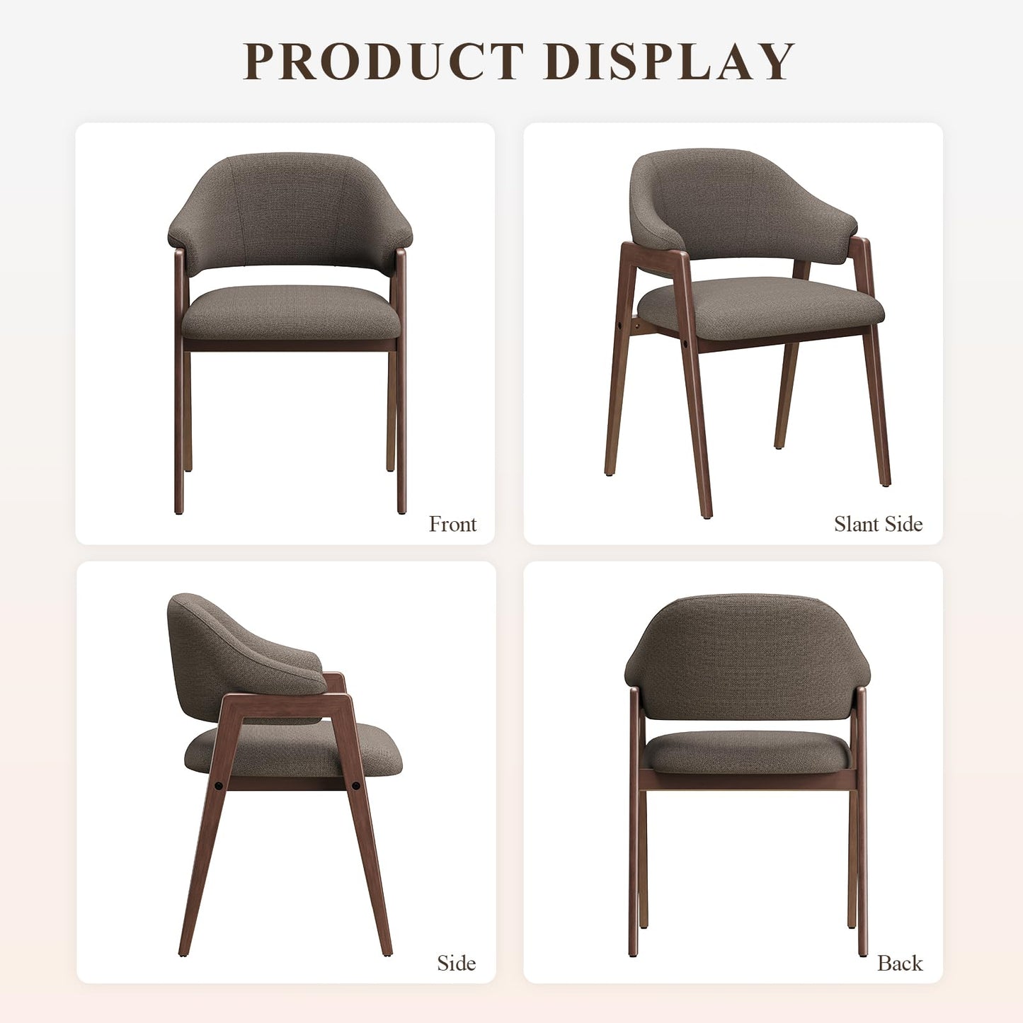 MALOL Wooden Dining Chairs Set of 4, Modern Fabric Upholstered Dining Room Chair, Kitchen Side Chairs, Farmhouse Dinner Chair with Curved Open Back for Kitchen, Camel