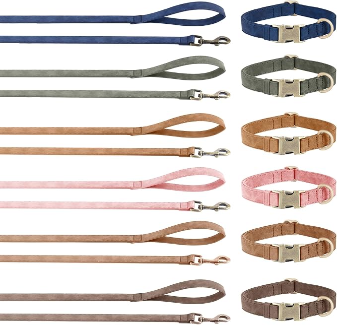 Genuine Leather Dog Collar - Adjustable Pet Collar with Quick Release Metal Buckle, Soft Skin Friendly Real Leather Collar for Small, Medium, Large Dogs (Dark Brown Collar + Rope, S:Fit 8-16" Neck)