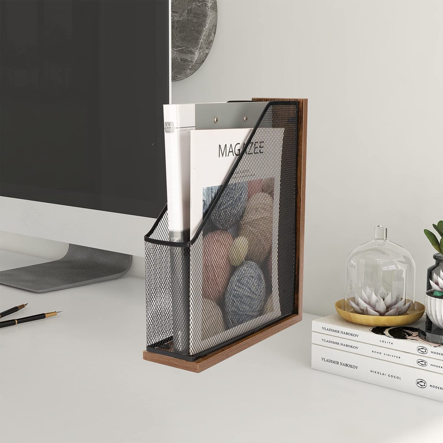 ASIFMTHOT Antique Wooden Magazine File Holder,File Folder Organizer-Document Rack for Office/Home/School(Balck)