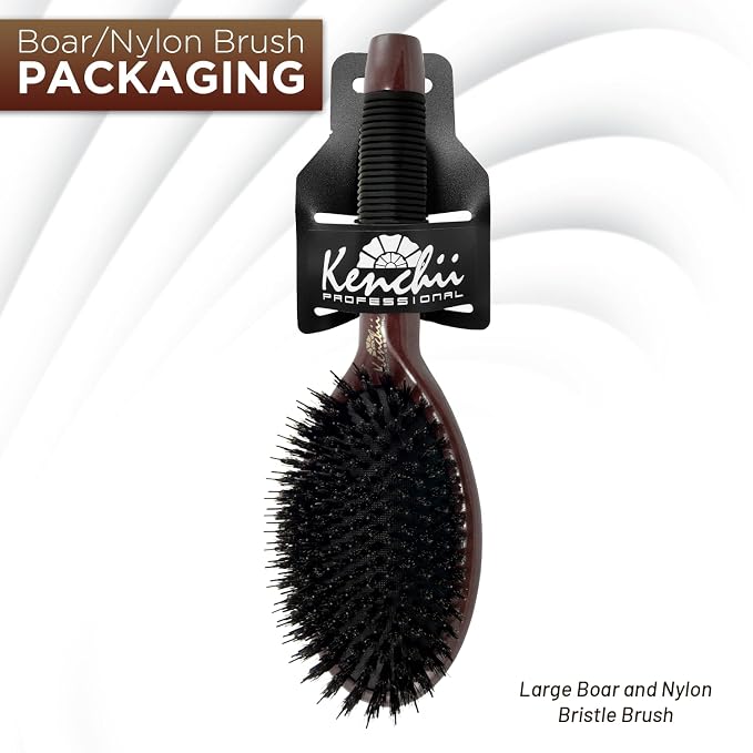 Kenchii Boar and Nylon Bristle Brush for Dog and Cat, Professional Grooming Brush with Maple Body, Lightweight, Non-Slip Rubber, Size Large