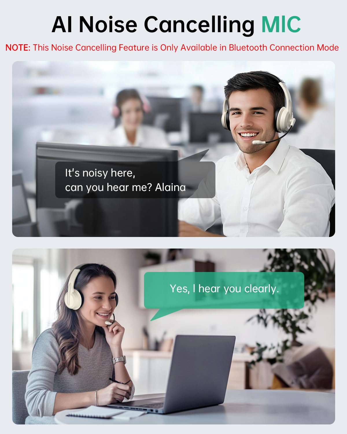 Wireless Headset with Mic for Work with AI Noise Cancelling Mic for Clear Calls, Bluetooth V5.3 Headphones with Microphone to USB A/C Dongle & Mic Mute for Computer Laptop PC iPhone (Apricot Black)