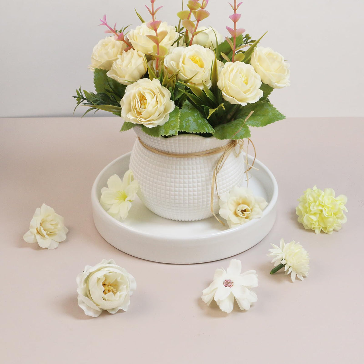UTALIND 2pcs Ceramic Planter Saucers 6.5inch Round Plant Trays Pot Saucer for Living Room, White