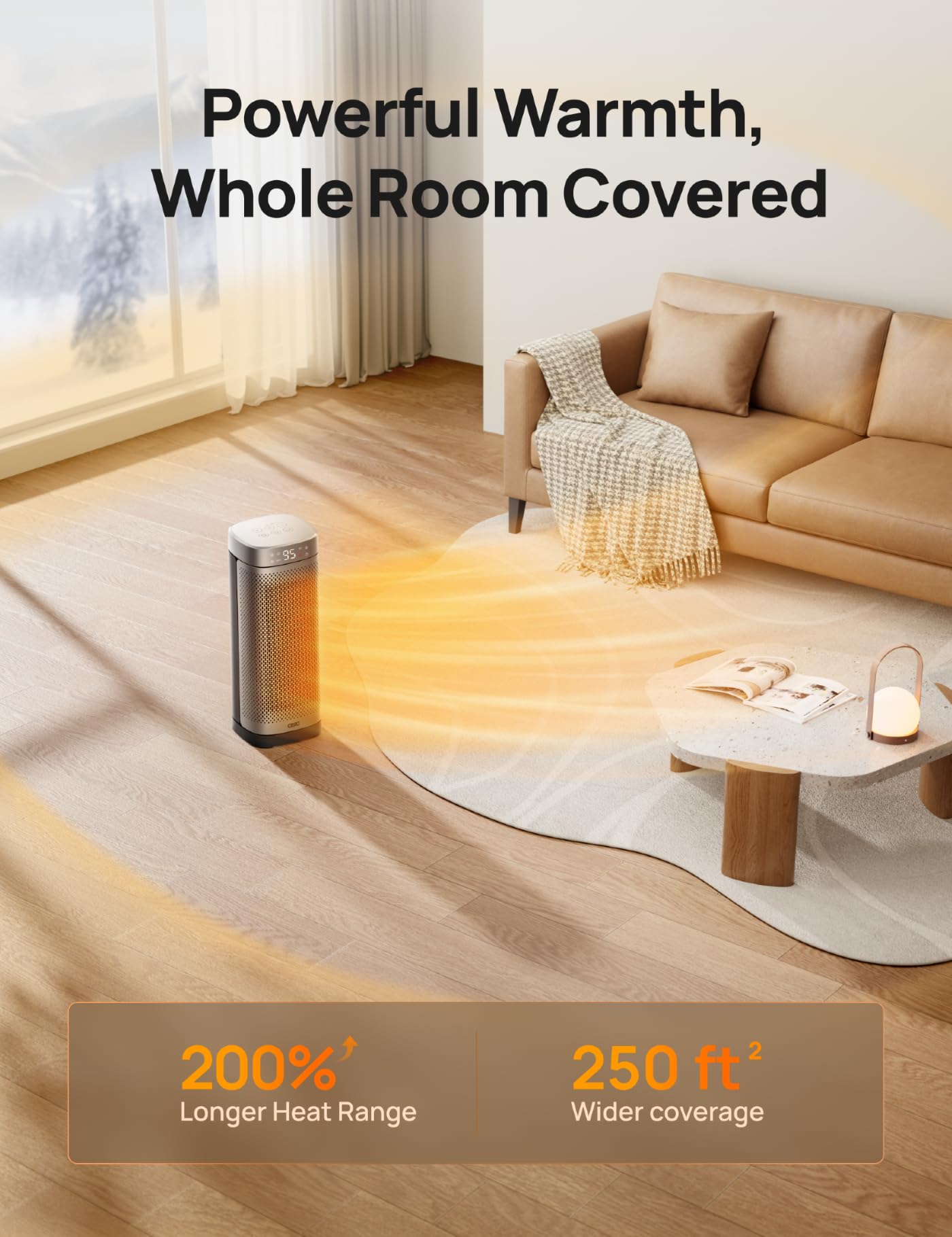 DREO Space Heaters for Indoor Use, Fast Heating Portable Heaters with Remote, Large PTC Ceramic Electric for Bedroom, 12H Timer, 70ยฐ Oscillation, Overheat Protection, 1500W Safety Heat for Home Office