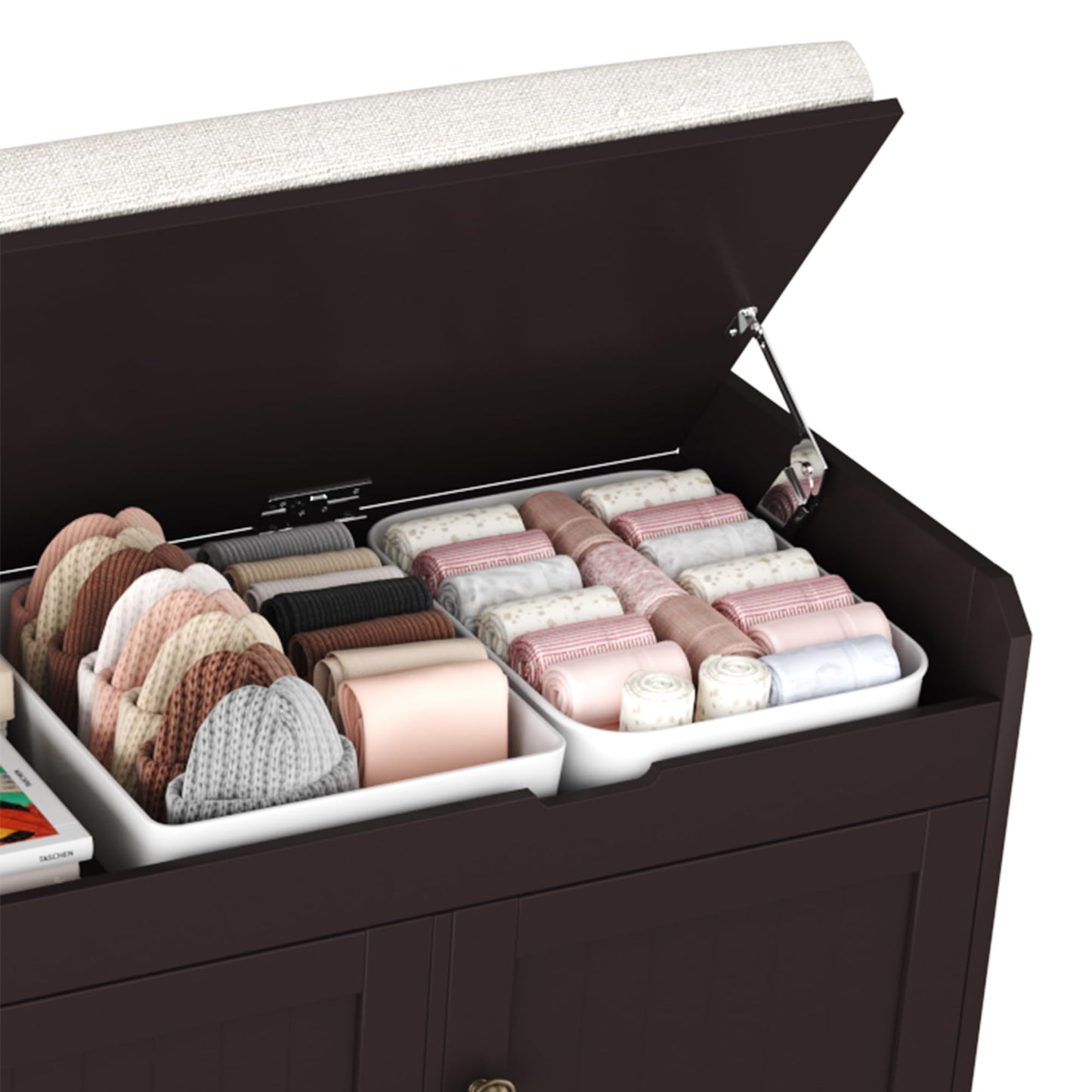 HOMEFORT 41.3" Shoe Bench with Lift Top Storage, Entryway Bench with Cushioned Seat, Wooden End of Bed Bench, Shoe Cabinet Bench with Hidden Storage Space, for Bedroom, Hallway,Espresso