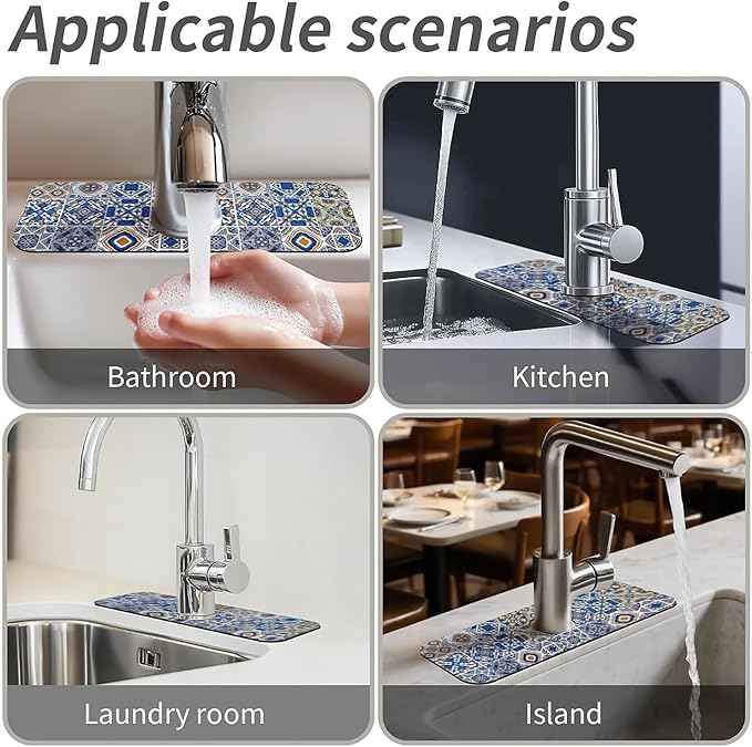 Kitchen Sink Splash Guard,Traditional Moroccan tiles Faucet Mat Sink
