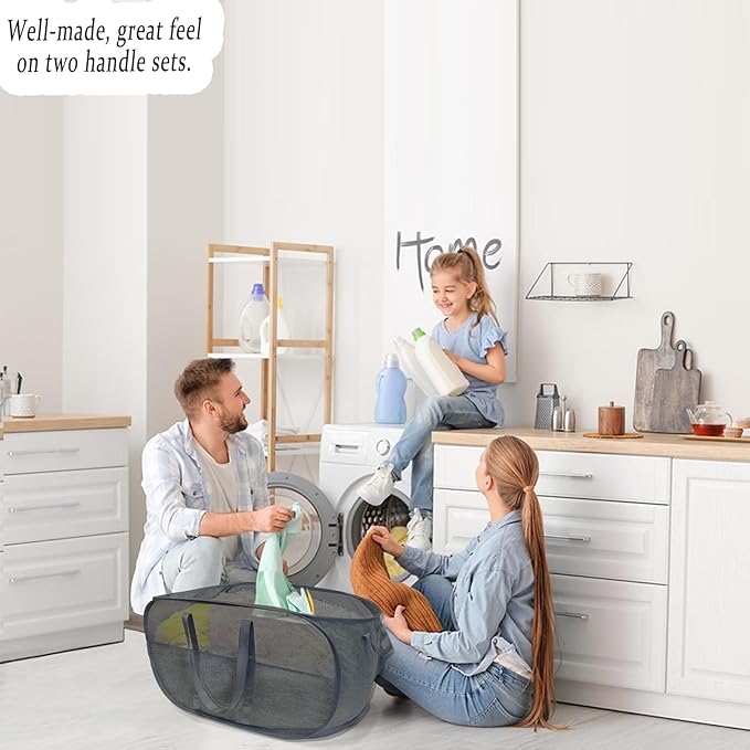 Extra Large Mesh Pop Up Laundry Hamper 2 Pack, 100L Collapsible Laundry Baskets