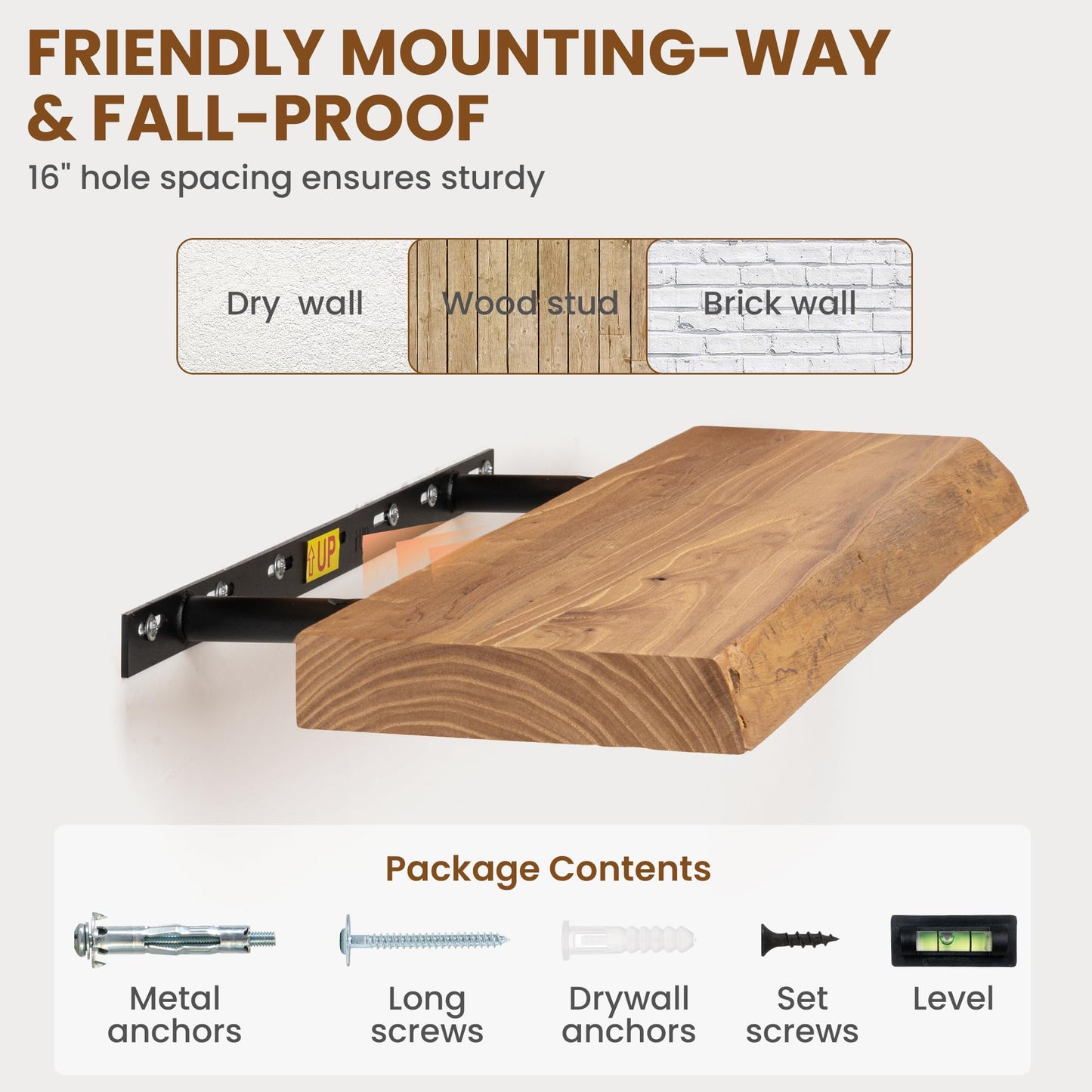 24 Inch Live Edge Floating Shelves for Wall 2 Pack Shelves for Bedroom, Bathroom, Kitchen, Wall Mounted Rustic Solid Elm Wood Floating Shelf with Invisible Bracket for Books, Decor, Storage, Natural