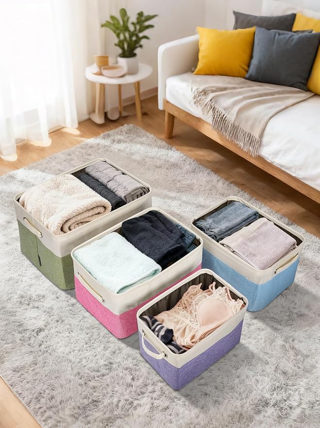 BALEINE 3 Pack Fabric Closet Storage Bins for Shelves, Linen Closet Organizers and Storage, Decorative Baskets for Organizing, Shelf, Clothes, Home, Office (Black, 12"x8"x8")