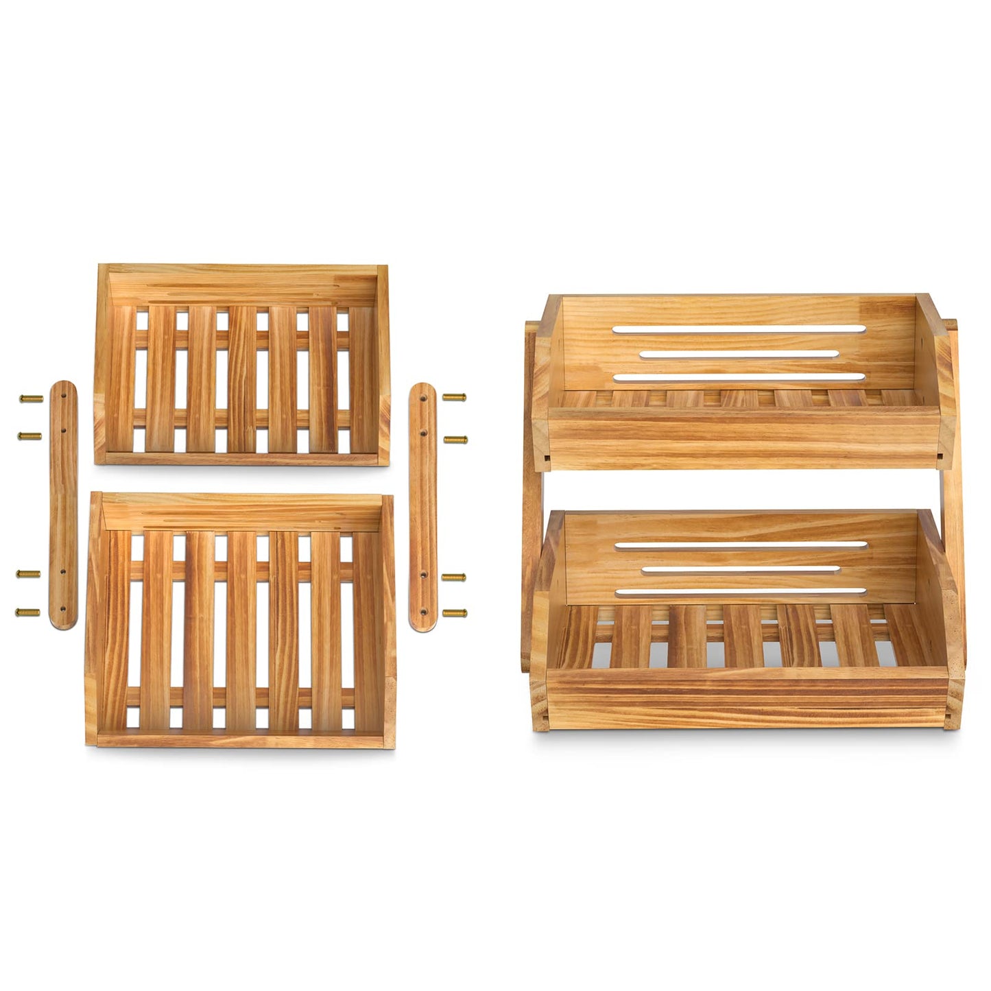 Merysen 2-Tier Wooden Fruit Vegetable Basket For Kitchen Countertop, Large