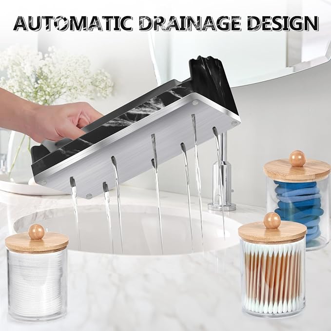 Marble Bathroom Countertop Organizer, Toothbrush Holders