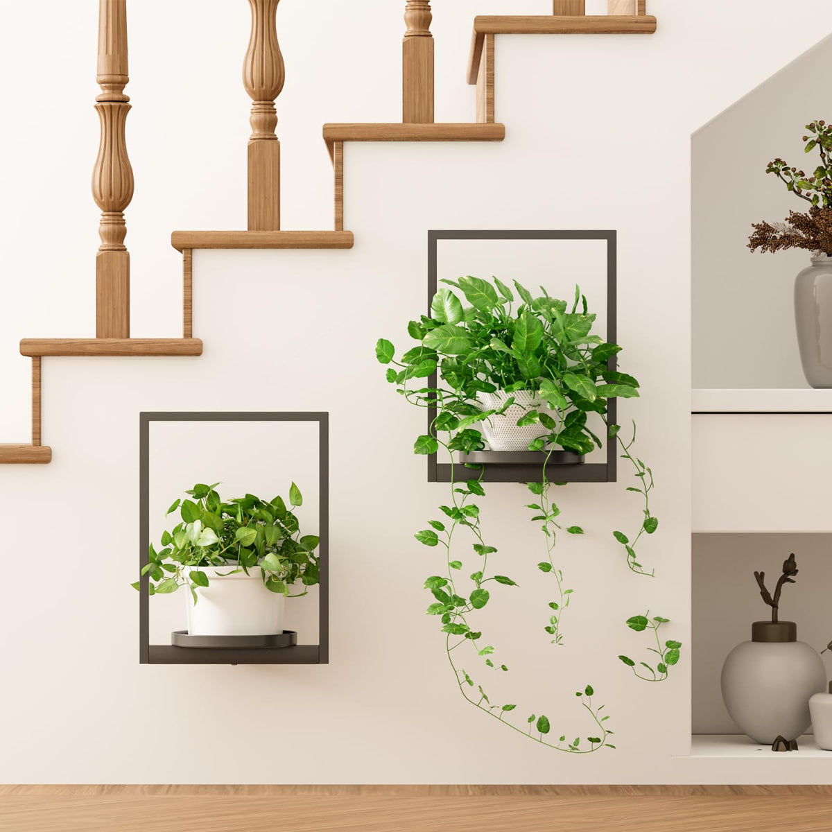 Qiaogreen Hanging Planters for Indoor Plants - Aesthetic Photo Frame Style Wall Plant Holder - Metal Window Plant Shelves, Wall Plant Hanger for Lingving Room Home Gardening Wall Decor (2-Pack)